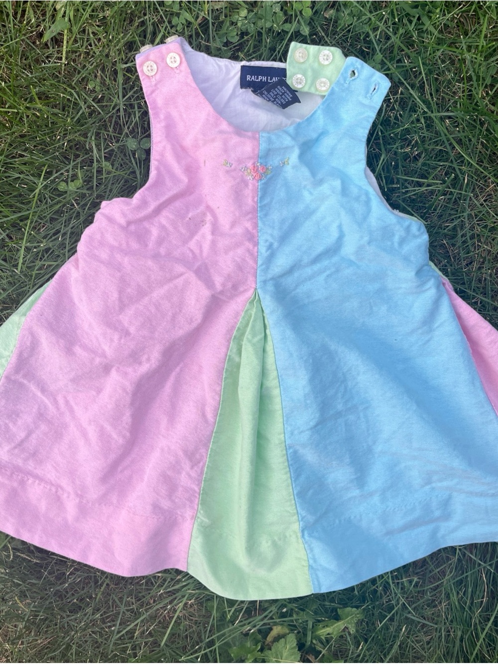 Ralph Lauren Girls Pastel Colorblock Tank Dress - Pink, Blue & Green Vintage